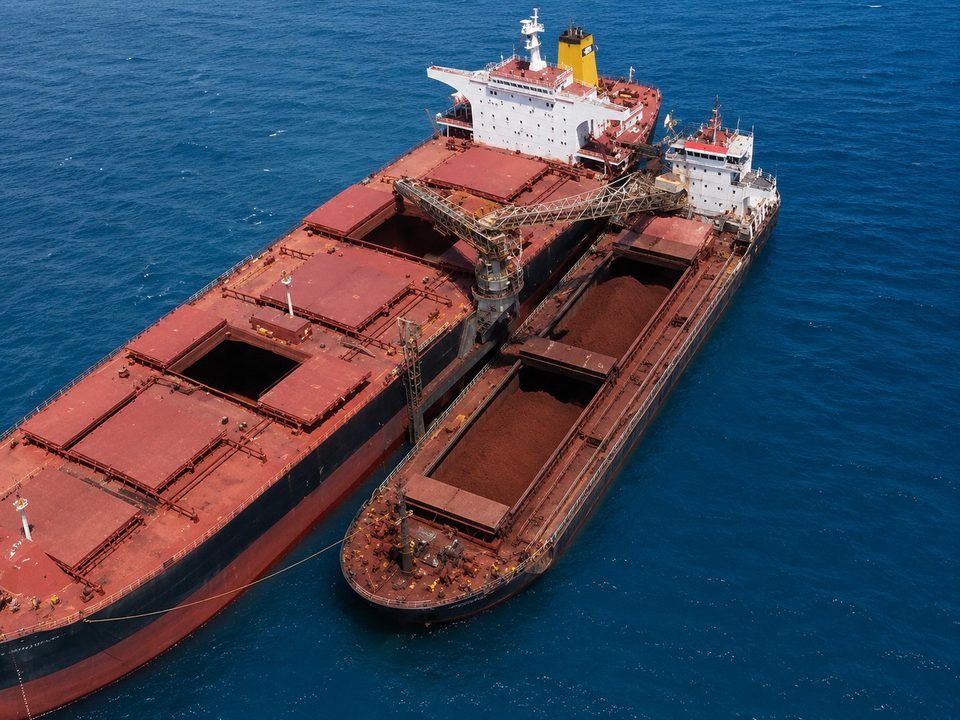 Barge et navire Capesize accostés au large